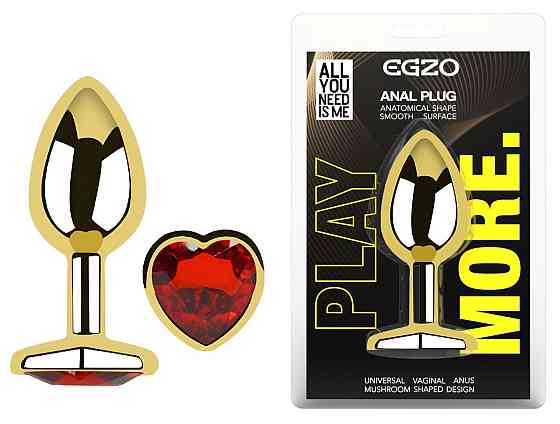 Анальная пробка с кристаллом EGZO - Gold Heart Plug Red size M Sex Aura Киев