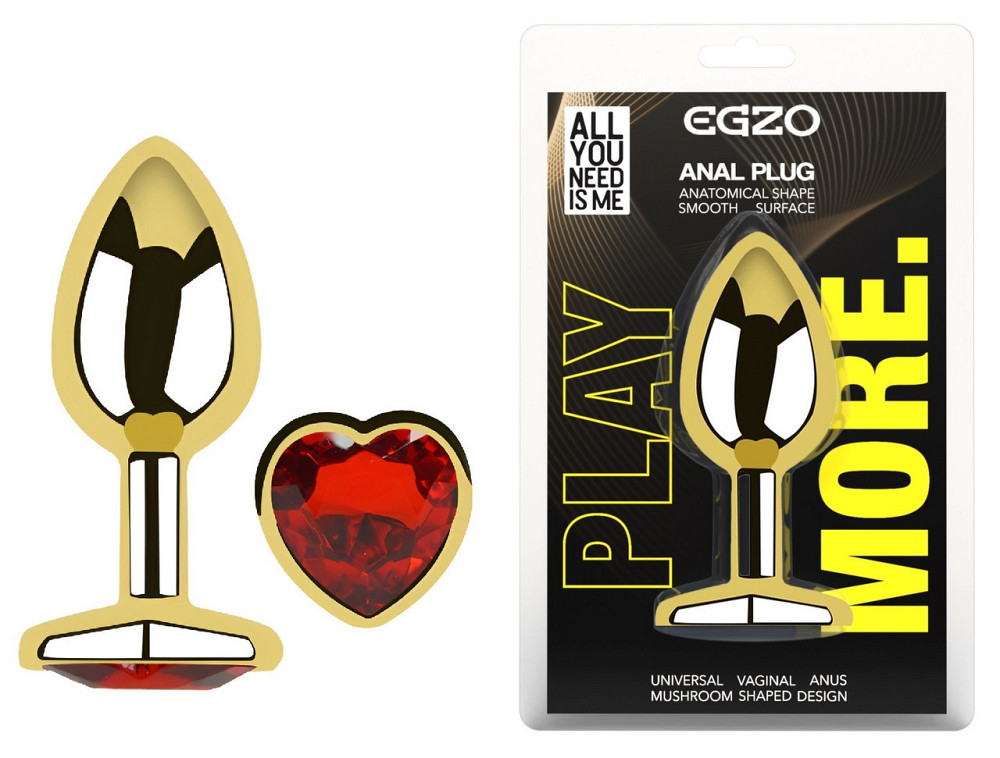 Анальна пробка з кристалом EGZO - Gold Heart Plug Red size M Sex Aura Київ - фото 1