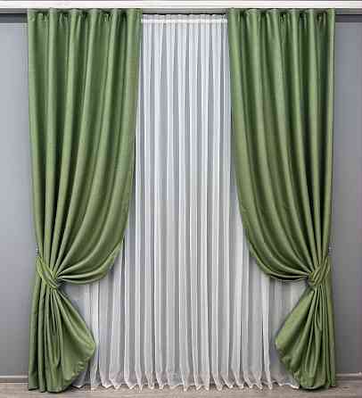 Комплект готовых штор VR-Textil Шенилл однотонный № 1684ш Зеленый 100х270 см 2 шт (31-987) Киев