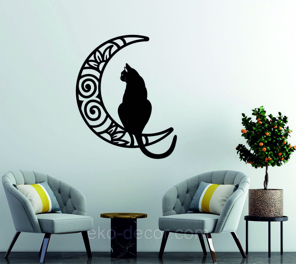 Декоративне настінне Панно «Кіт на Місяці» Декор на стіну 90*73 см, Чорний Київ - фото 10