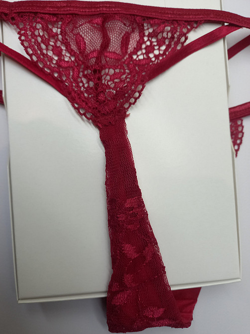 Жіночі мереживні трусики стрінги Obsessive Ivetta L-XL бордові Славута - фото 6
