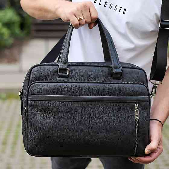 Ділова чоловіча шкіряна сумка-портфель для ноутбука та документів Горизонтальна шкіряна чоловіча сумка портфель Київ