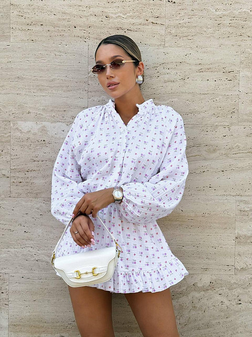 Женское легкое платье-комбинезон с принтом натуральный муслин 42/44, Белый 2 Одесса - изображение 2