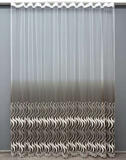 Тюль VR-Textil 1766т Фатин «Омбре» с вышивкой и люрексом Какао с белым 300х270 см (42-0772) Киев - изображение 2