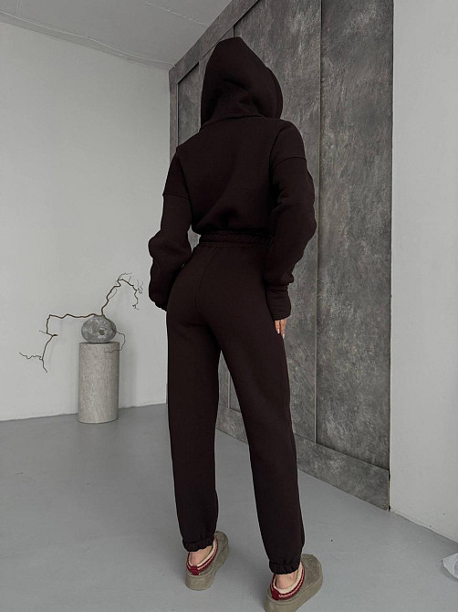 Жіночий теплий повсякденний комбінезон із капюшоном тринитка на флісі Шоколад, 42/46 Одеса - фото 5