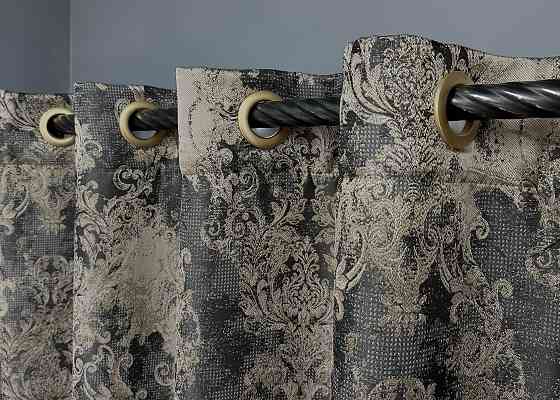 Комплект штор на люверсах VR-Textil Льон Преміум № 1694ш Чорний з бежевим 150х280 см 2 шт (37-0246) Київ