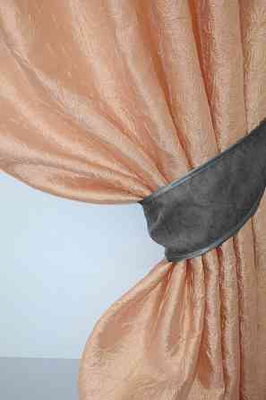 Кухонные шторы VR-Textil № 073к с ламбрекеном и подхватами персиковый с серым 290х170 см (52-0135) Киев