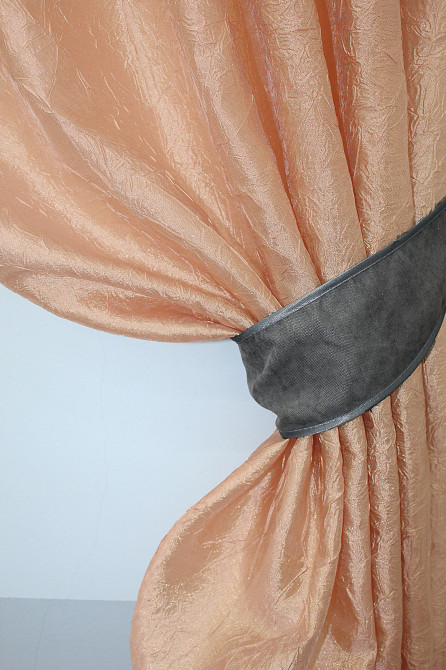 Кухонні штори VR-Textil № 073к з ламбрекеном і підхватами персиковий з сірим 290х170 см (52-0135) Київ - фото 3