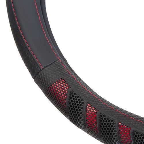 Чохол на кермо VLOD-L2628 BK/RD L шкіряний чорний/червоний Харків - фото 7