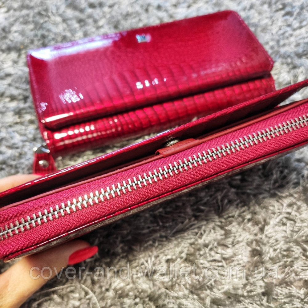Красный женский лаковый кошелек на молнии на много карточек ST S7001A Red Киев - изображение 2