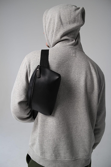 Бананка шкіряна чоловіча, сумка на пояс SL012 (Чорна) Суми - фото 4