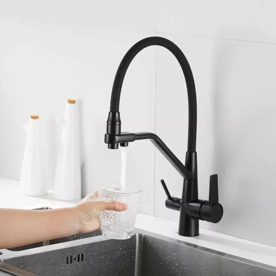 Смеситель для с подключением к фильтру WEZER INX4A-08-BLACK гибкий излив, черный Киев