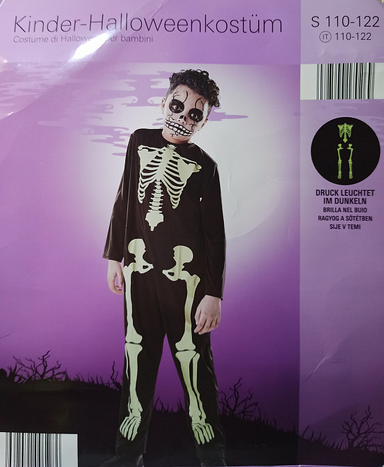 Дитячий комбінезон принт світиться в темряві Скелет на Хелловін розмір S на 110-122 чорний Київ - фото 7