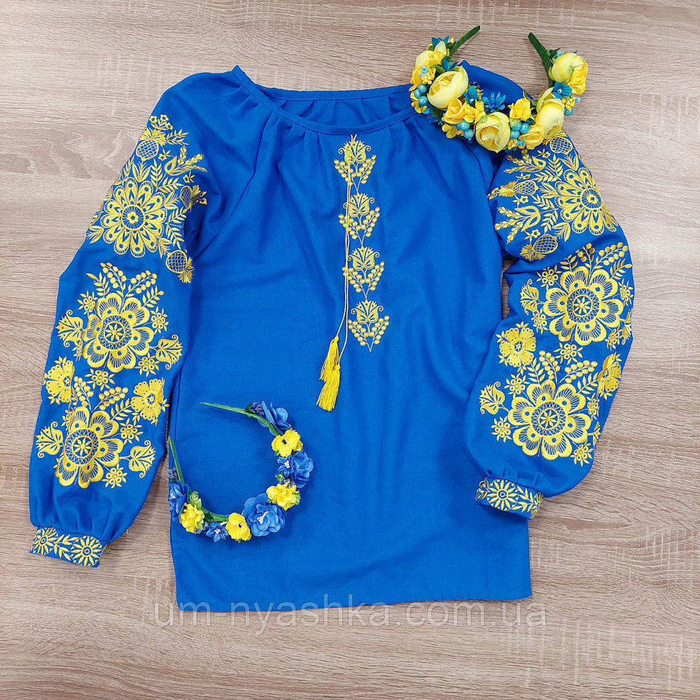 Жіноча лляна вишиванка блакитна з жовтою вишивкою Стефанія р.XS-5XL Кривий Ріг - фото 5