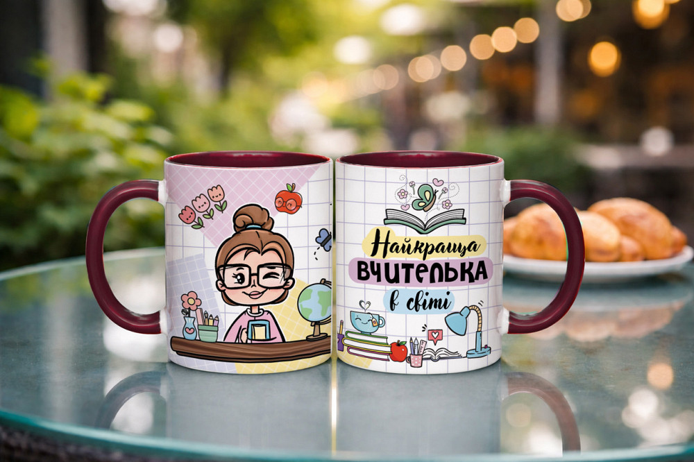 Чашка для учительницы «Лучшая учительница в мире» 330 мл | Подарок учителю Бордо Одесса - изображение 1