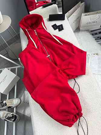 Женский теплый повседневный костюм двойка: кофта и брюки из двухстороннего флиса Красный, 42/46 Одесса