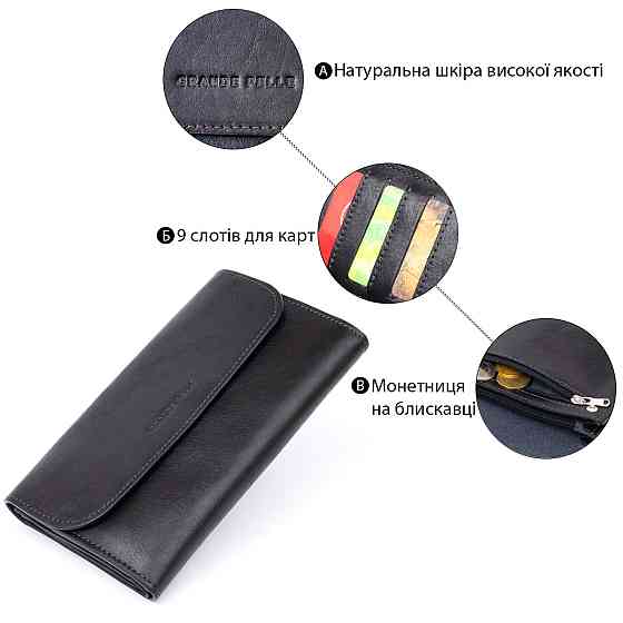 Горизонтальная барсетка-клатч мужская в гладкой коже GRANDE PELLE 11298 Черная Киев