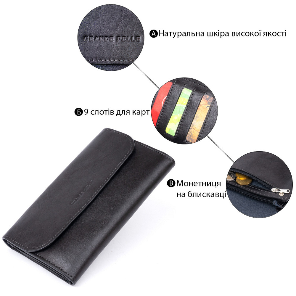 Горизонтальная барсетка-клатч мужская в гладкой коже GRANDE PELLE 11298 Черная Киев - изображение 4