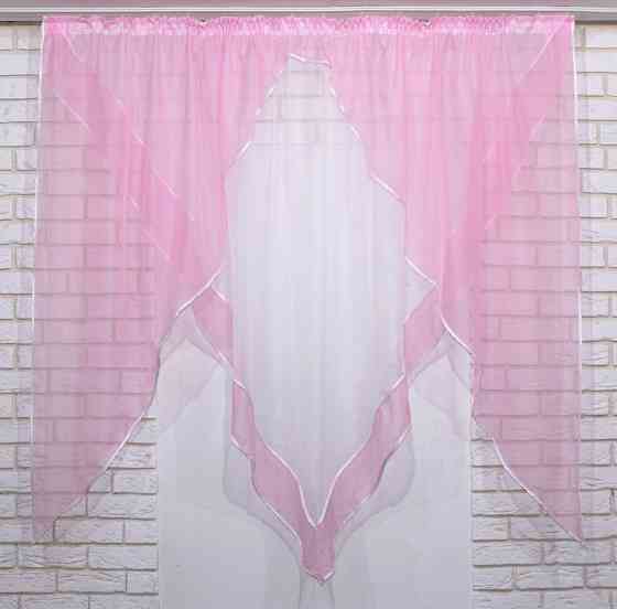 Кухонная занавеска VR-Textil № 029к розовый с белым 280х170 см (50-126) Киев