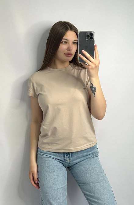 Базовая футболка женская удлиненная Бежевый L Харьков - изображение 2