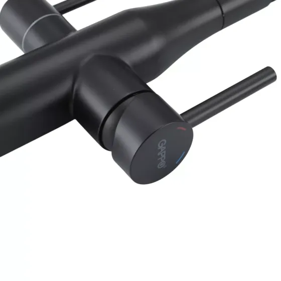 Змішувач для кухні з підключенням до фільтру GAPPO G4399-66 та гнучким виливом, чорний Київ