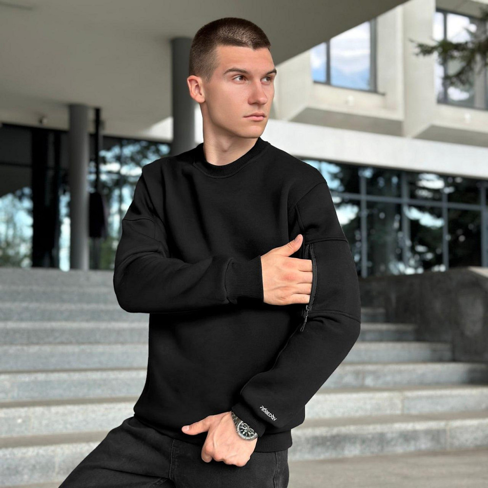 Мужской свитшот Pobedov теплый модный без капюшона черный осень зима Одесса - изображение 3