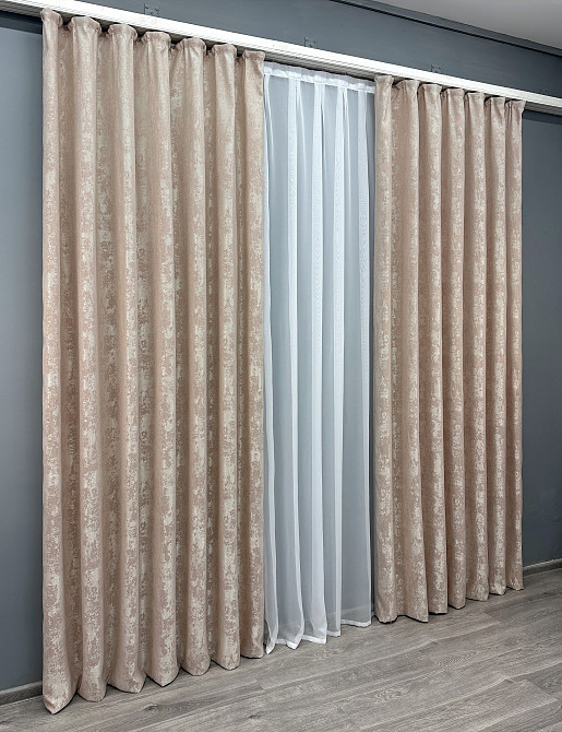 Комплект готових штор VR-Textil Жакард Sultan YL № 1290ш Бежево-пудровий 100х270 см 2 шт (31-564) Київ - фото 12