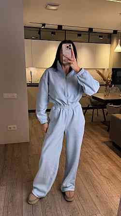 Жіночий повсякденний теплий комбінезон із флісу Блакитний Одеса