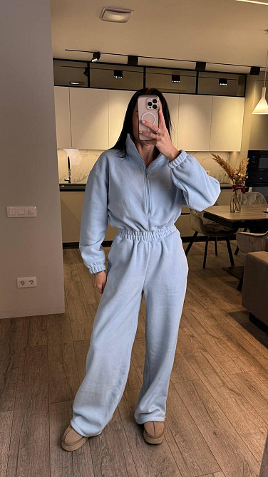 Жіночий повсякденний теплий комбінезон із флісу Блакитний Одеса - фото 4