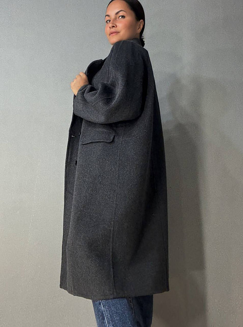 Пальто жіноче Lady Yep 85098 довге оверсайз вовняне двобортне темно сіре, темно-сірий, M Київ - фото 13