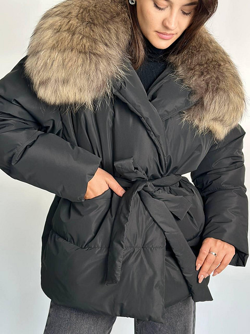 Женский зимний черный пуховик Aria Raccoon с натуральным мехом енота 52 Харьков - изображение 6