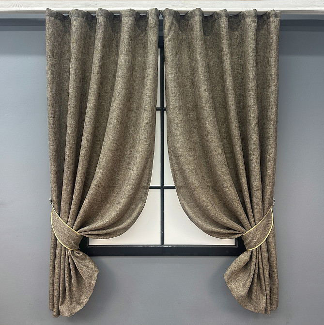 Комплект коротких штор VR-Textil Льон Мішковина № 1770ш Какао 130х170см 2 шт (35-0376) Київ - фото 1