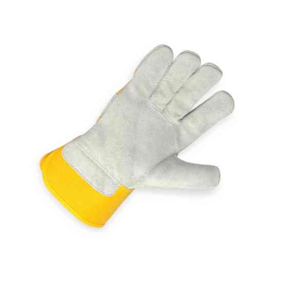 Рукавички "Краги" 27см коров'ячий спилок з тканиною, підкладка бавовна, біло-жовті Мукачево