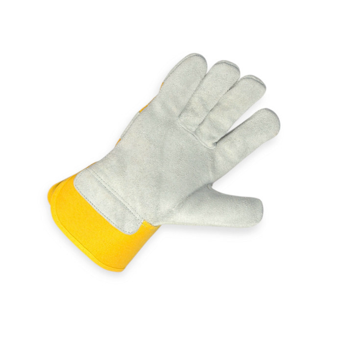 Рукавички "Краги" 27см коров'ячий спилок з тканиною, підкладка бавовна, біло-жовті Мукачево - фото 1