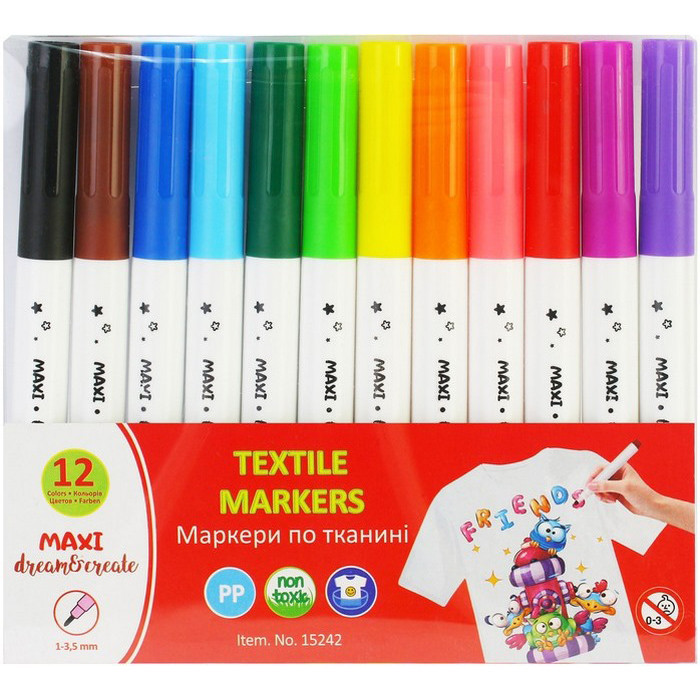 Набір маркерів по тканині MX15242, 12 кольорів Вінниця - фото 1
