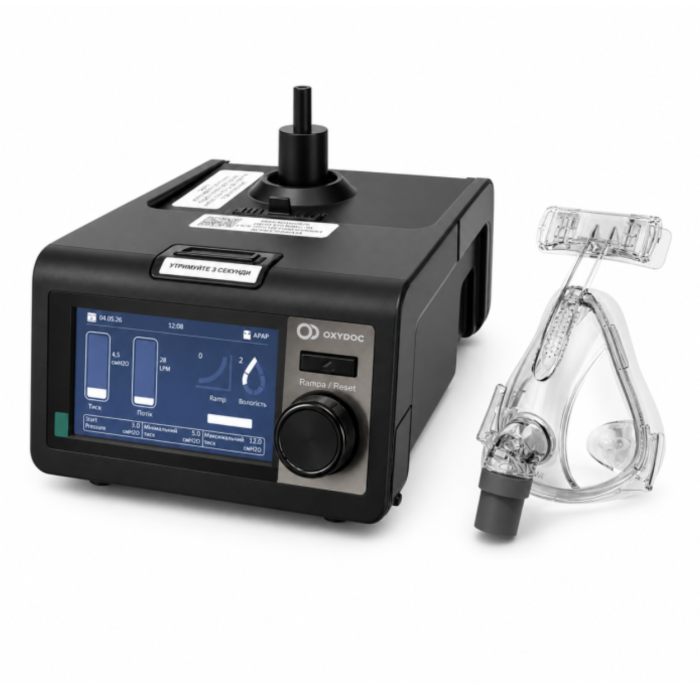 Аппарат неинвазивной вентиляции OXYDOC Авто CPAP/APAP Black Edition с маской размера M и увлажнителем Днепр - изображение 1