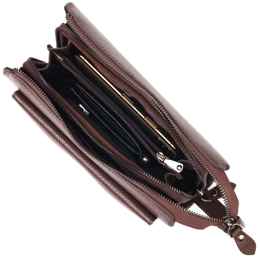 Красивый мужской клатч из натуральной зернистой кожи CANPELLINI 21559 Коричневый Киев - изображение 7