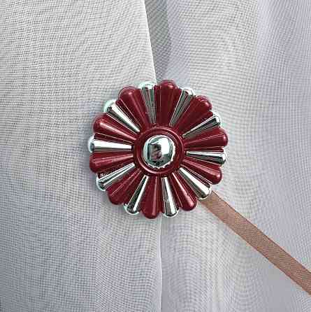 Магніти для штор і гардин Хризантема набір 2 шт Бордовий з сріблястим (81-299) Київ