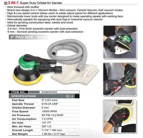 Шліфмашинка орбітальна пневматична 5" 5мм TOPTUL KAMA0505 Одеса