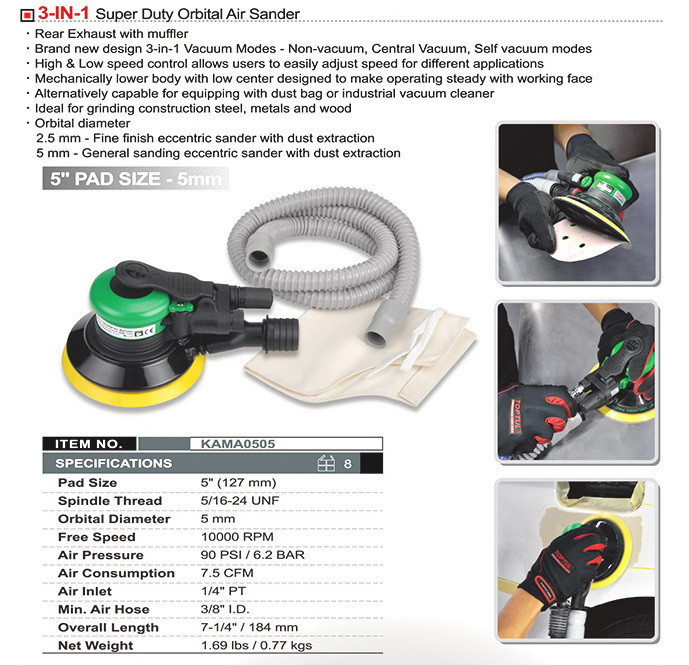 Шліфмашинка орбітальна пневматична 5" 5мм TOPTUL KAMA0505 Одеса - фото 2