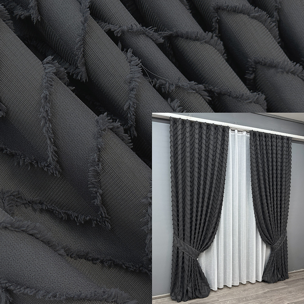 Комплект штор VR-Textil Лен Букле № 1810ш Графитовый 150х295 см 2 шт (33-0786) Киев - изображение 1