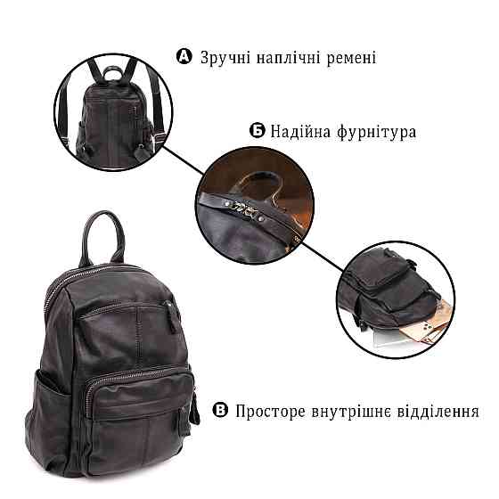 Рюкзак міський в гладку шкіру Vintage 20411 Чорний Київ