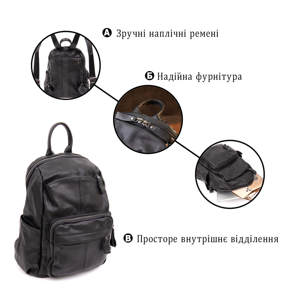 Рюкзак міський в гладку шкіру Vintage 20411 Чорний Київ - фото 4