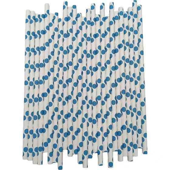 Коктейльні трубочки у горох 25 штук 20 см блакитно-білий Київ