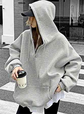 Жіноча утеплена об'ємна оверсайз худі з блискавкою тринитка на флісі Одеса