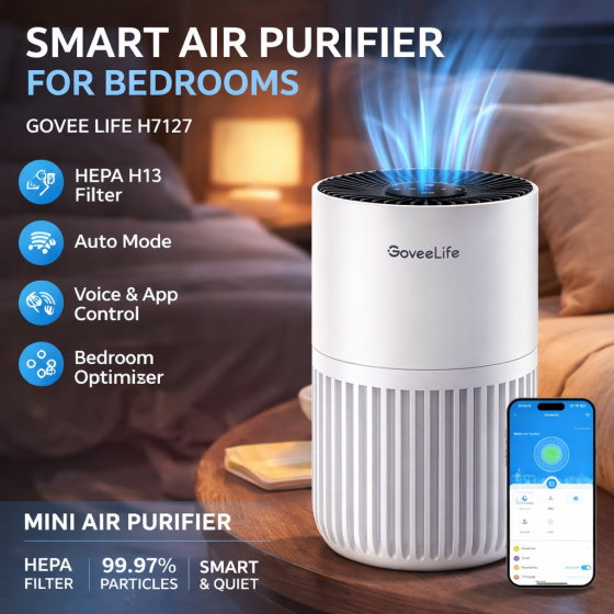 Міні очищувач повітря GoveeLife H7127 для спальні з HEPA фільтром Розумний очисник повітря Київ