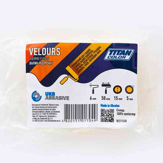 Валик меховой под ручку 6х15х50 мм, ворс 5 мм TITAN COLOR VELORS 3 шт Ровно