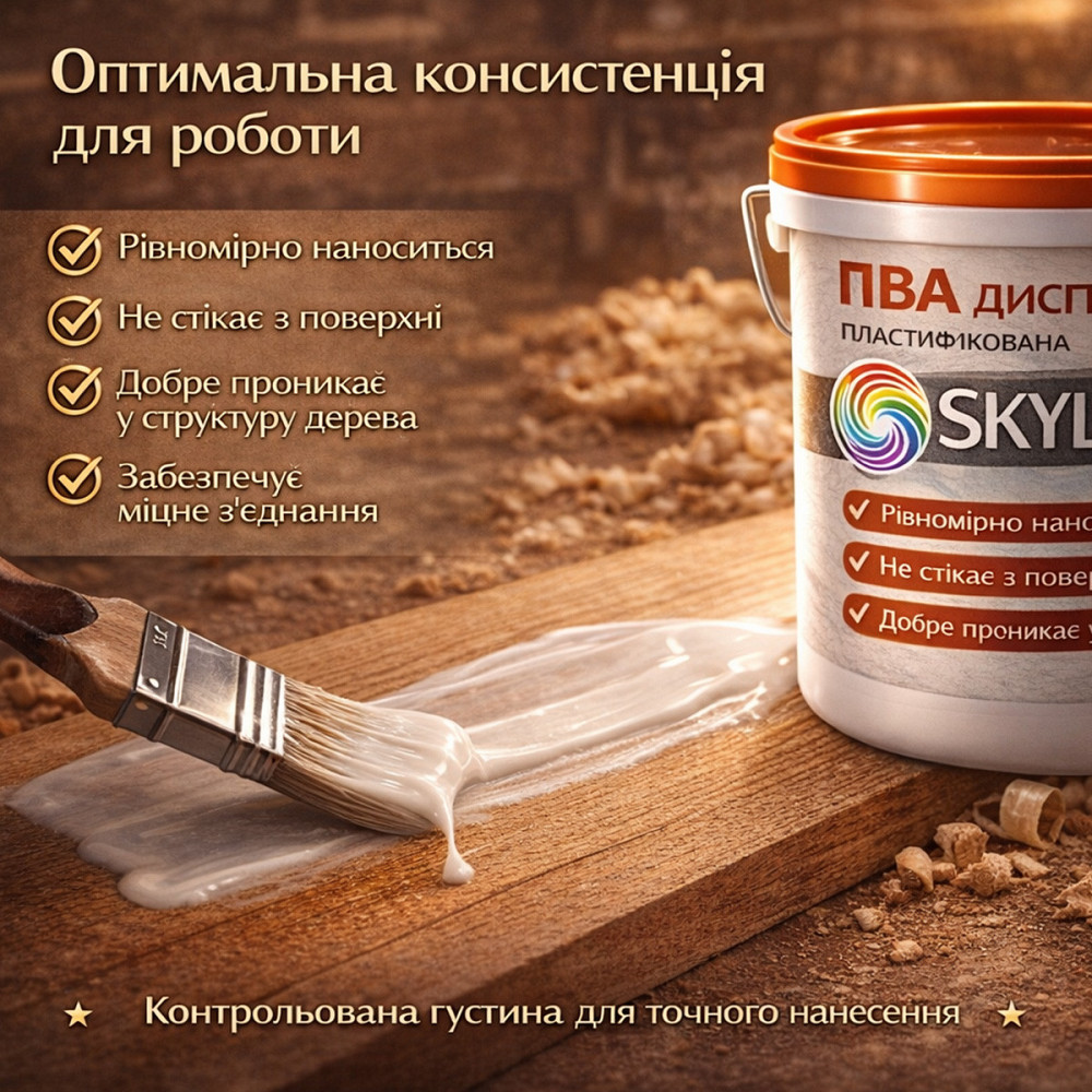Клеєва дисперсія ПВА пластифікована SkyLine 3 кг універсальна, готова до застосування для дерева та будівельних сумішей Харків - фото 9