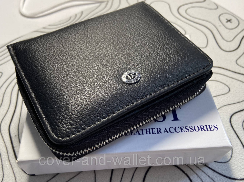 Женский кожаный кошелек черного цвета на магнитах и молнии среднего размера ST 360 Киев - изображение 1