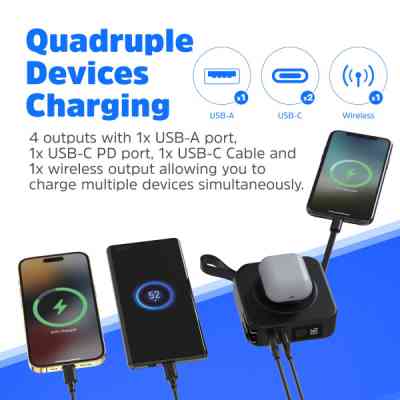 Батарея универсальная Energizer Magnetic Wireless 10000mAh 20W PD, AC зарядка, QI/15W, built-in USB-C (QM10001AC) Винница